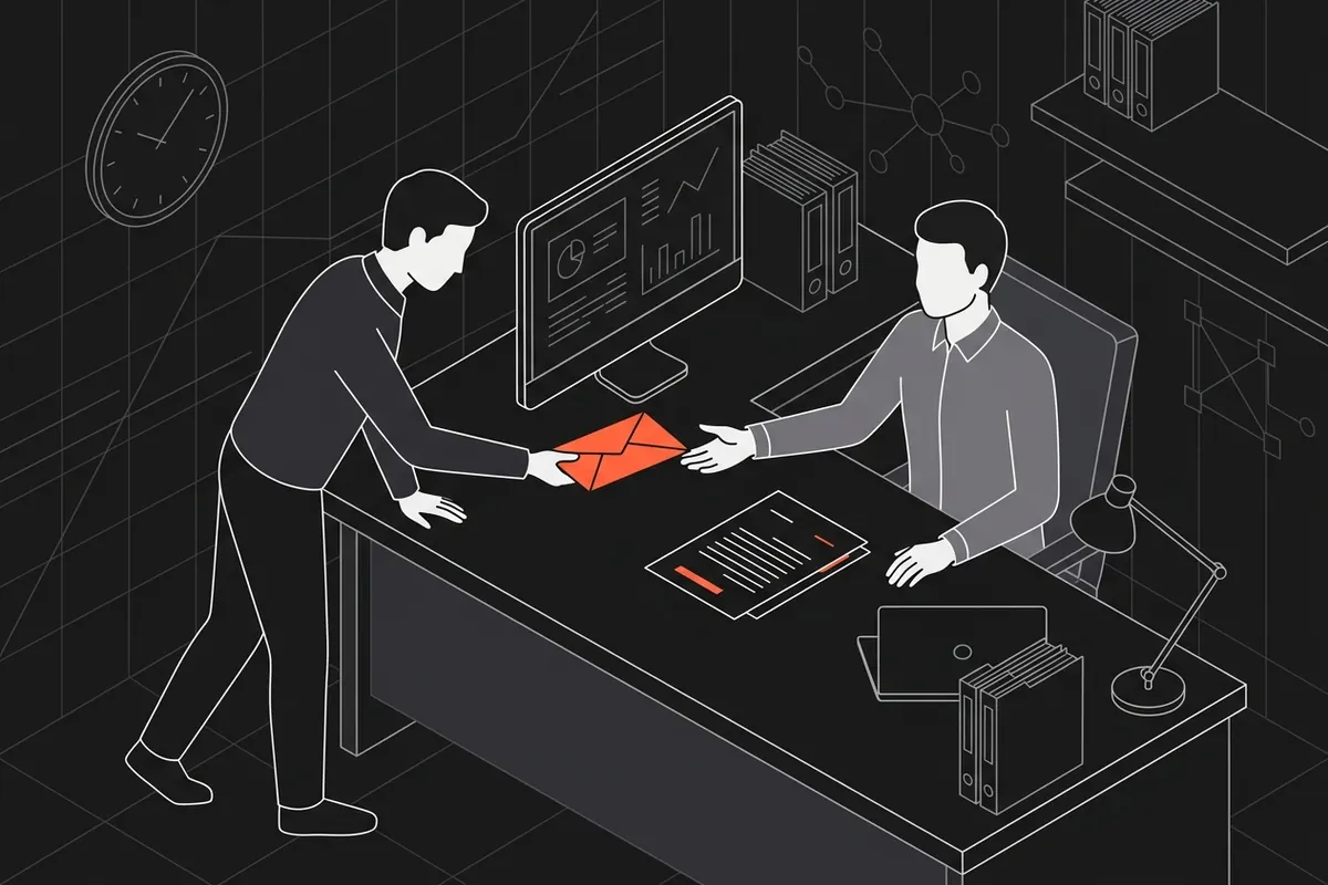 Un salarié remet un courrier à son responsable pour rompre sa période d’essai.