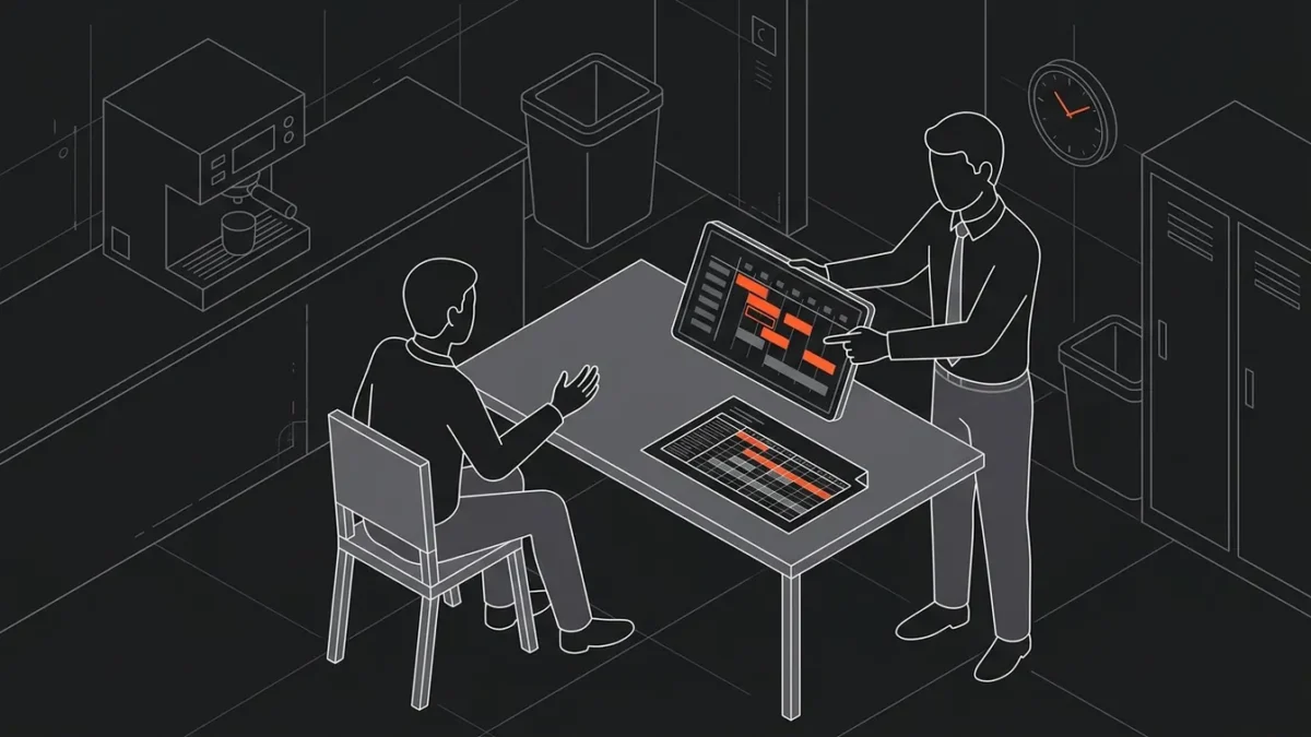 Un salarié découvre un planning de travail modifié présenté par son responsable.