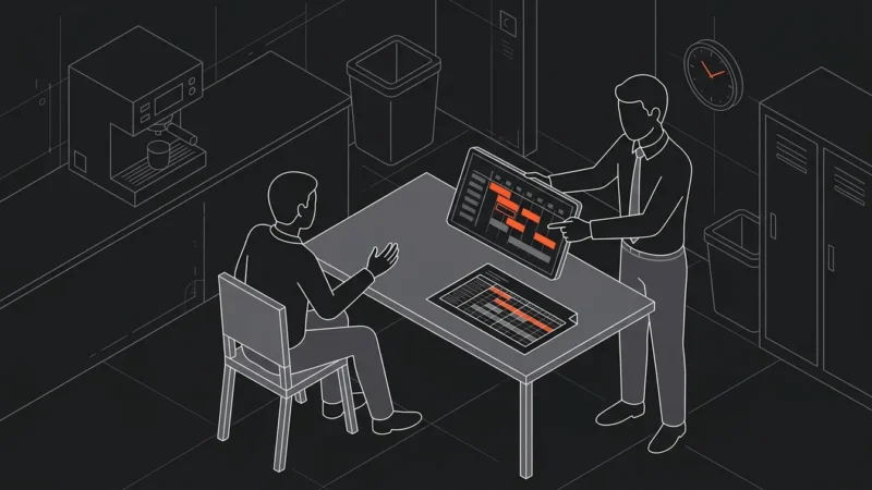 Un salarié découvre un planning de travail modifié présenté par son responsable.